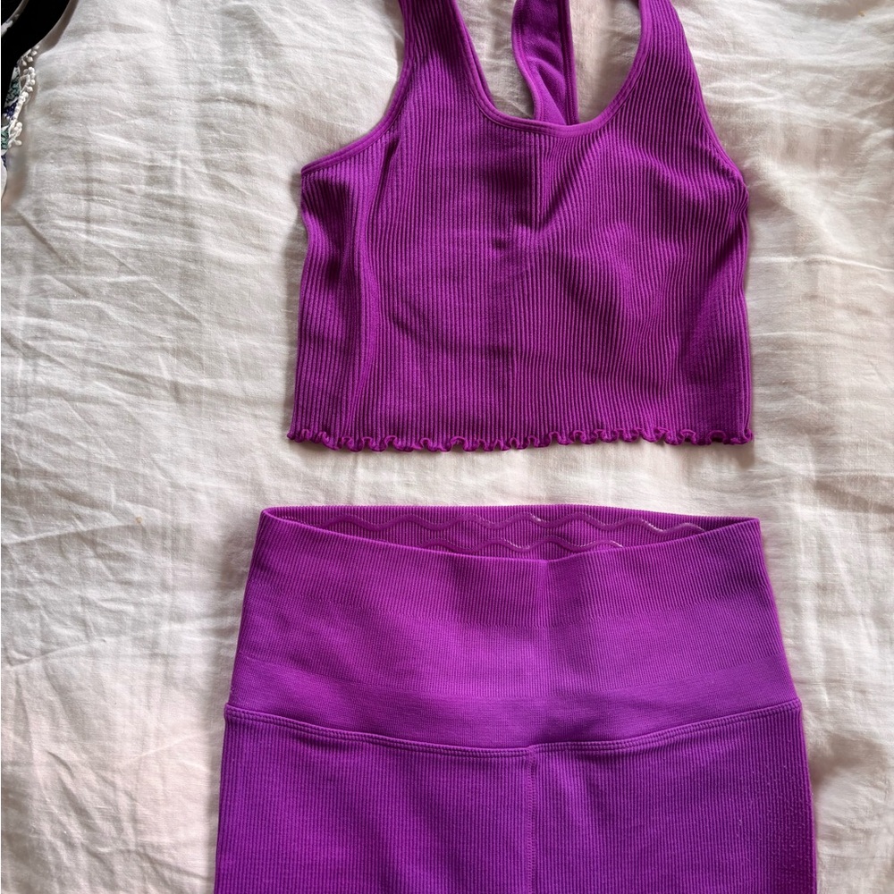 Spiritual Gangster Magenta Ribbed Tank and Legging Set